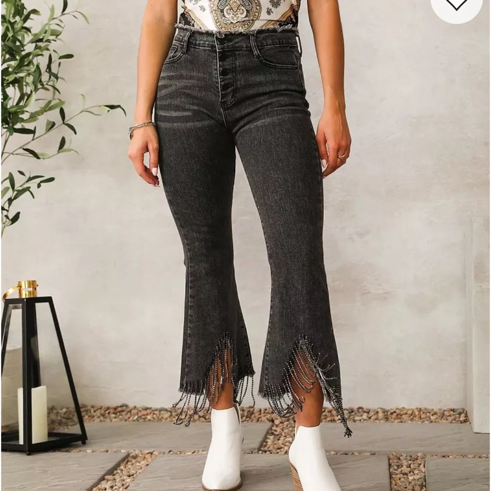 Frayed Hem Black Jeans